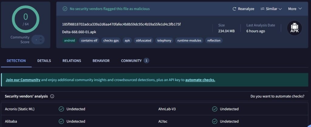 Delta APK File is virus clean