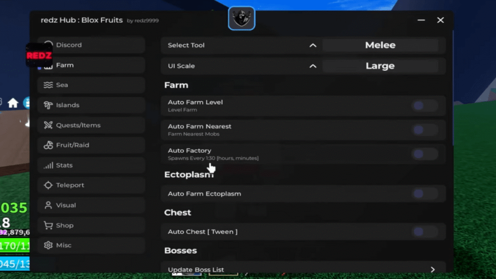 Redz Hub Screenshot of Latest Version